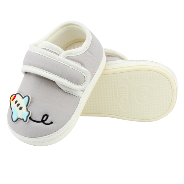 Baby Unisex Cotton Airoplane Grey,White Velcro Shoe-BT5499