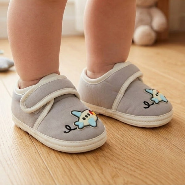 Baby Unisex Cotton Airoplane Grey,White Velcro Shoe-BT5499