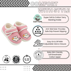Baby Unisex Cotton Airoplane Pink,White Velcro Shoe-BT5500