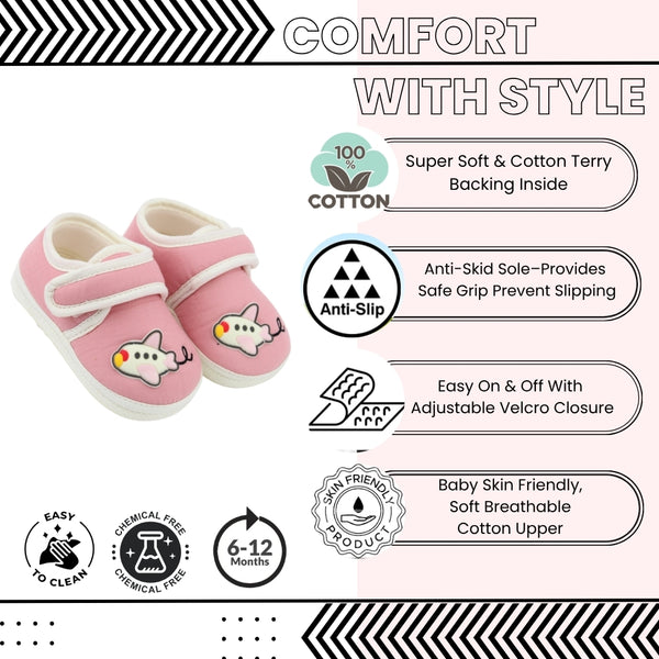 Baby Unisex Cotton Airoplane Pink,White Velcro Shoe-BT5500