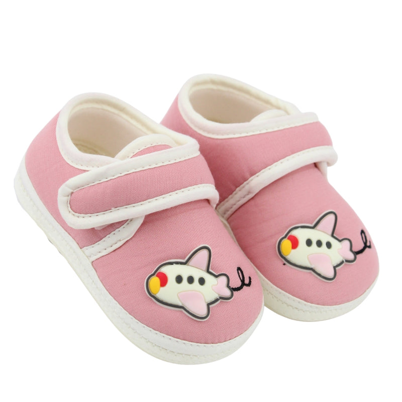Baby Unisex Cotton Airoplane Pink,White Velcro Shoe-BT5500