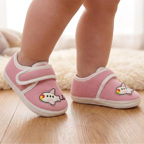 Baby Unisex Cotton Airoplane Pink,White Velcro Shoe-BT5500