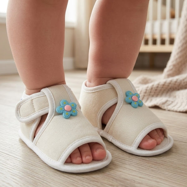 Baby Girls Skin-friendly Cotton Floral White Velcro Sandal Booties-BT5501
