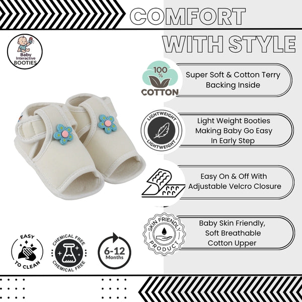 Baby Girls Skin-friendly Cotton Floral White Velcro Sandal Booties-BT5501