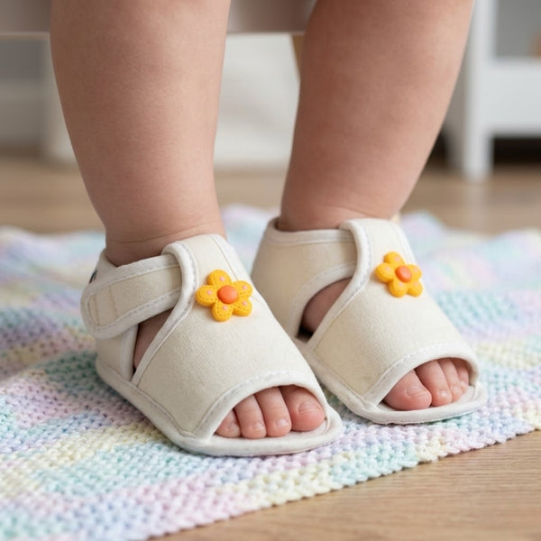 Baby Girls Skin-friendly Cotton Floral White Velcro Sandal Booties-BT5502