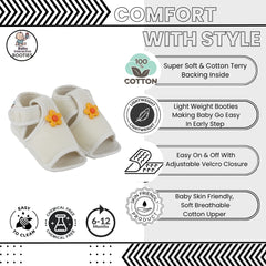Baby Girls Skin-friendly Cotton Floral White Velcro Sandal Booties-BT5502