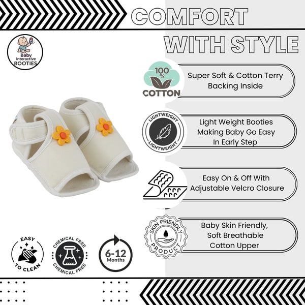 Baby Girls Skin-friendly Cotton Floral White Velcro Sandal Booties-BT5502