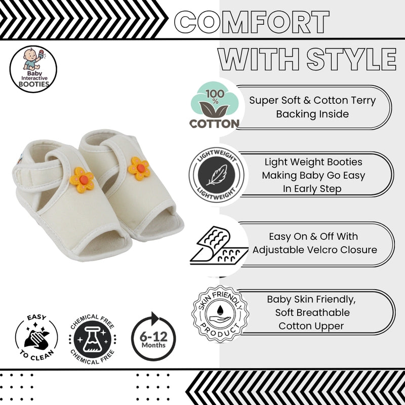 Baby Girls Skin-friendly Cotton Floral White Velcro Sandal Booties-BT5502