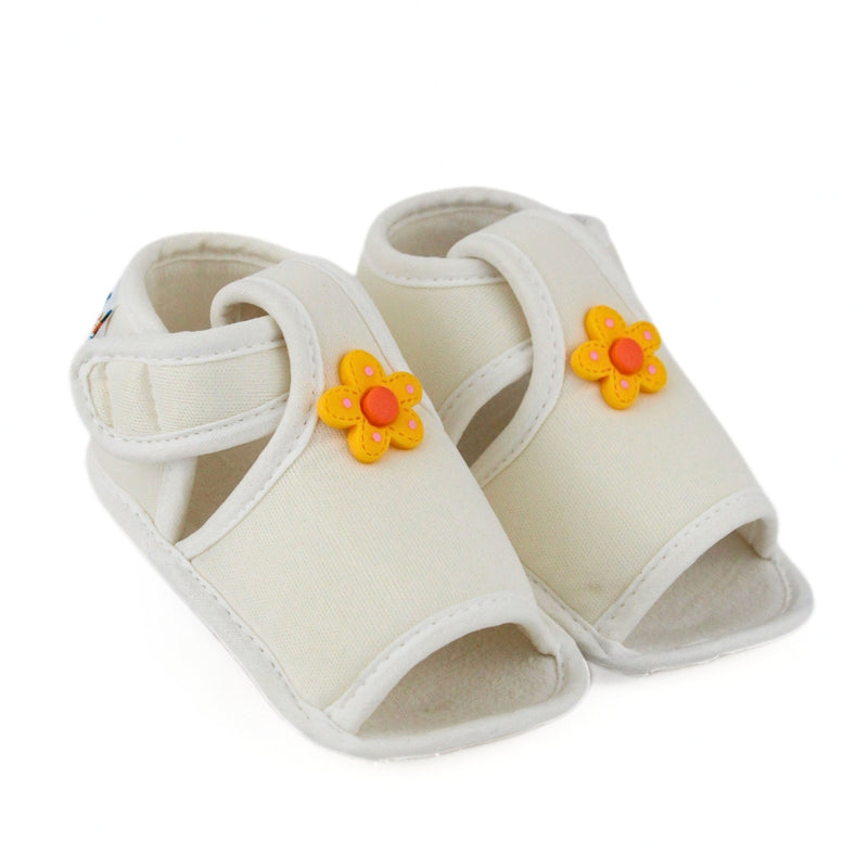 Baby Girls Skin-friendly Cotton Floral White Velcro Sandal Booties-BT5502