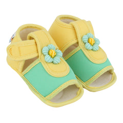 Baby Girls Cotton Floral Green,Yellow Velcro Sandal-BT5503