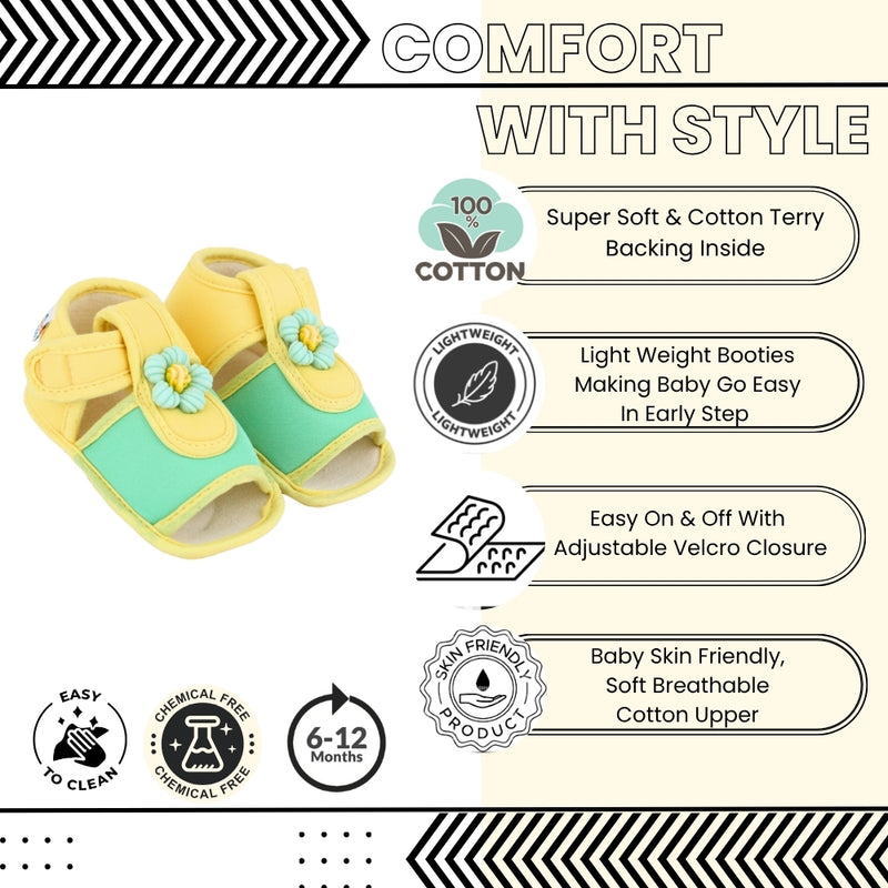 Baby Girls Cotton Floral Green,Yellow Velcro Sandal-BT5503