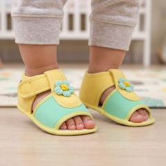Baby Girls Cotton Floral Green,Yellow Velcro Sandal-BT5503