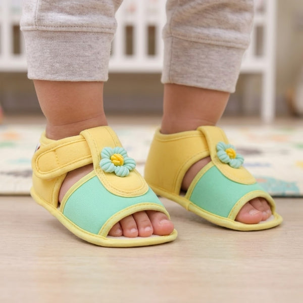 Baby Girls Cotton Floral Green,Yellow Velcro Sandal-BT5503