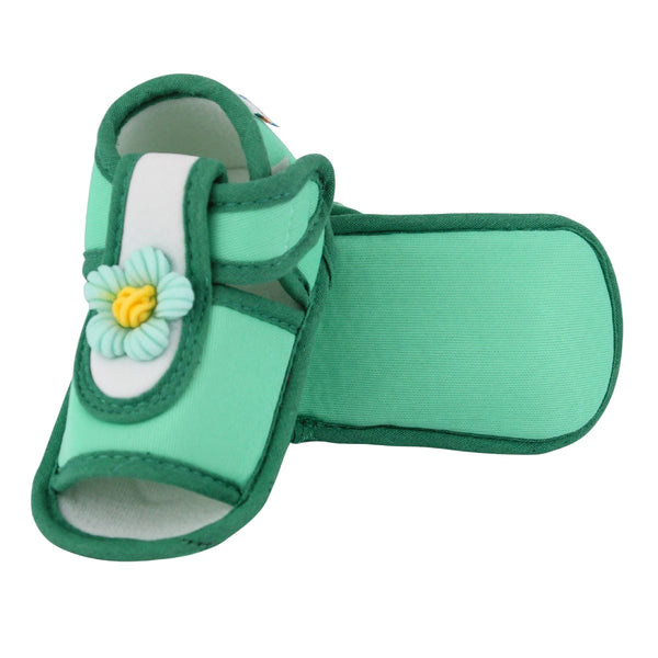 Baby Girls Cotton Floral Green Velcro Sandal-BT5504
