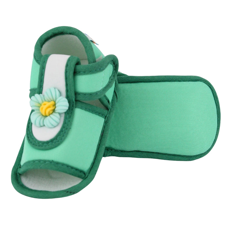 Baby Girls Cotton Floral Green Velcro Sandal-BT5504