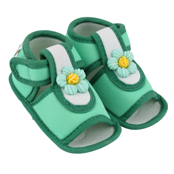 Baby Girls Cotton Floral Green Velcro Sandal-BT5504
