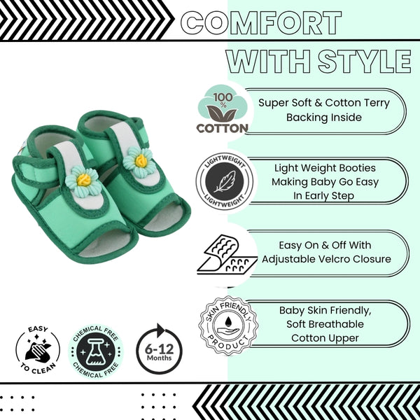 Baby Girls Cotton Floral Green Velcro Sandal-BT5504