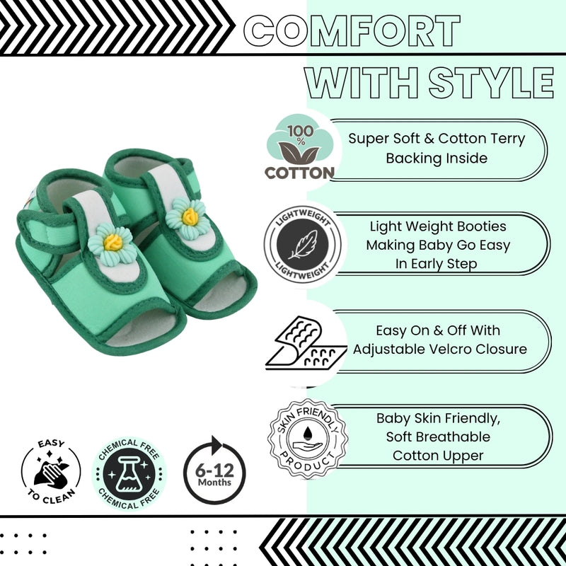 Baby Girls Cotton Floral Green Velcro Sandal-BT5504