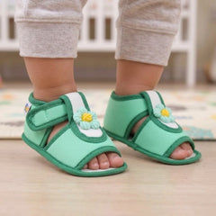 Baby Girls Cotton Floral Green Velcro Sandal-BT5504