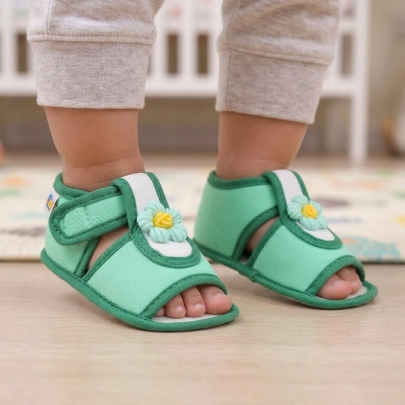 Baby Girls Cotton Floral Green Velcro Sandal-BT5504