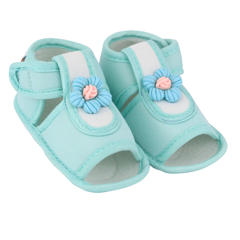 Baby Girls Cotton Floral Green Velcro Sandal-BT5505