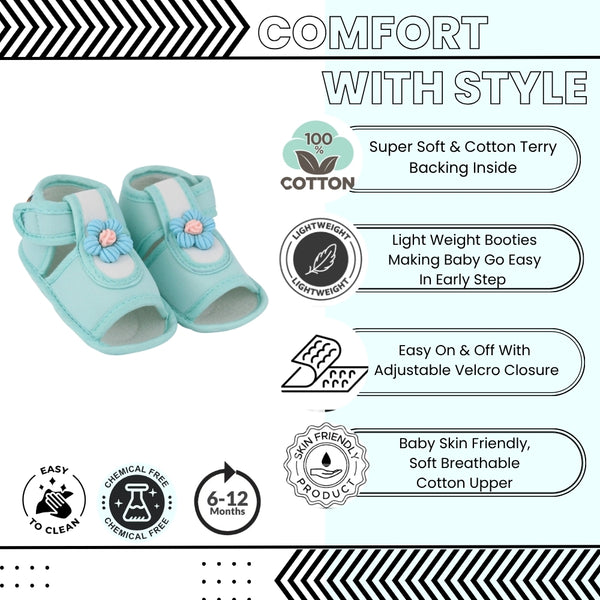 Baby Girls Cotton Floral Green Velcro Sandal-BT5505