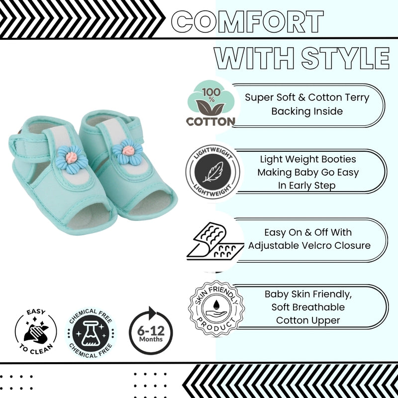 Baby Girls Cotton Floral Green Velcro Sandal-BT5505