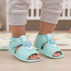 Baby Girls Cotton Floral Green Velcro Sandal-BT5505