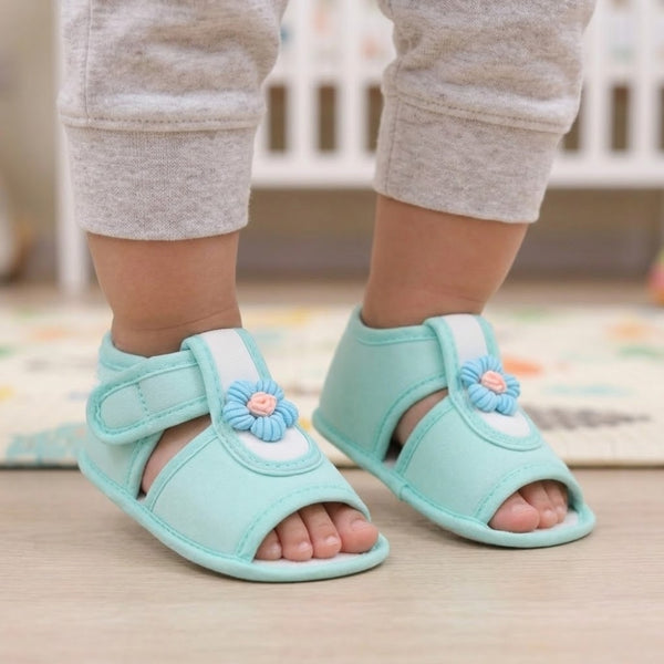 Baby Girls Cotton Floral Green Velcro Sandal-BT5505