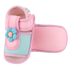 Baby Girls Cotton Floral Green,Pink Velcro Sandal-BT5506