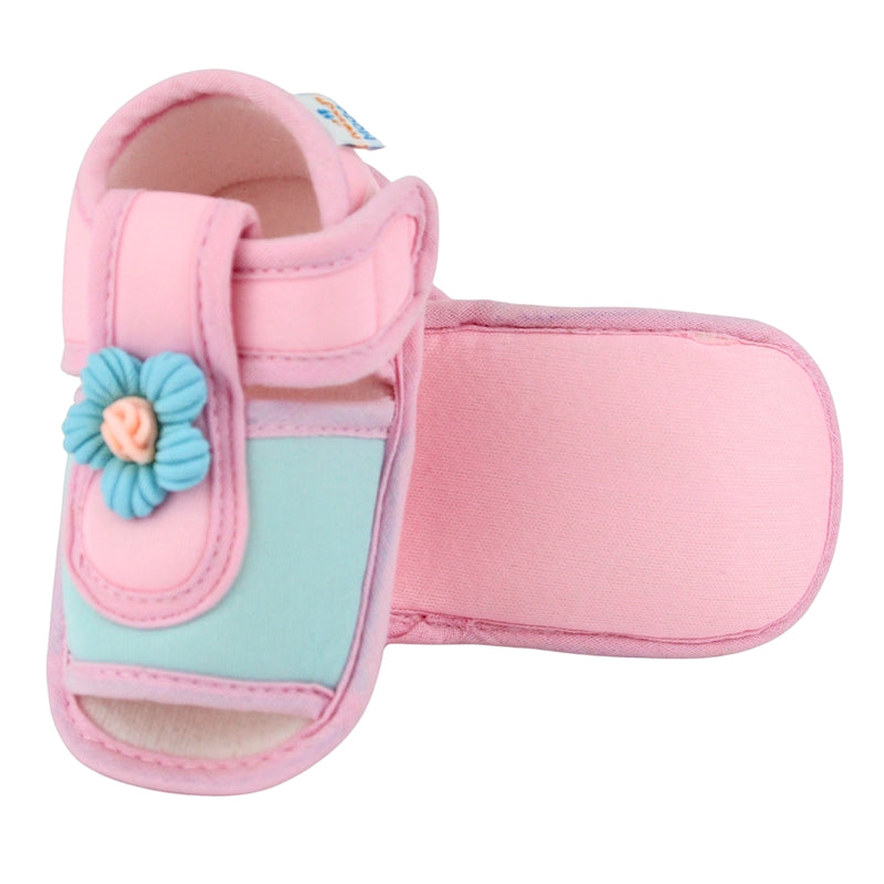 Baby Girls Cotton Floral Green,Pink Velcro Sandal-BT5506