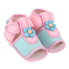 Baby Girls Cotton Floral Green,Pink Velcro Sandal-BT5506