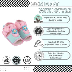 Baby Girls Cotton Floral Green,Pink Velcro Sandal-BT5506
