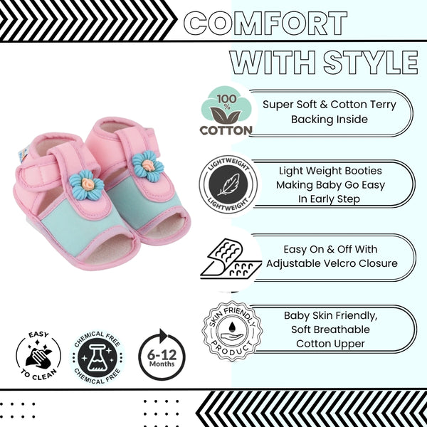 Baby Girls Cotton Floral Green,Pink Velcro Sandal-BT5506