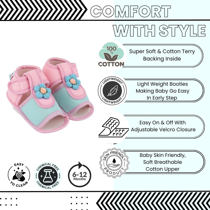 Baby Girls Cotton Floral Green,Pink Velcro Sandal-BT5506