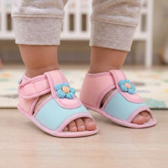 Baby Girls Cotton Floral Green,Pink Velcro Sandal-BT5506