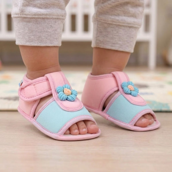 Baby Girls Cotton Floral Green,Pink Velcro Sandal-BT5506