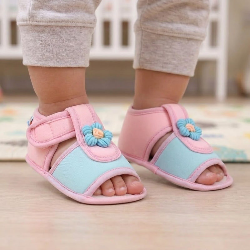 Baby Girls Cotton Floral Green,Pink Velcro Sandal-BT5506
