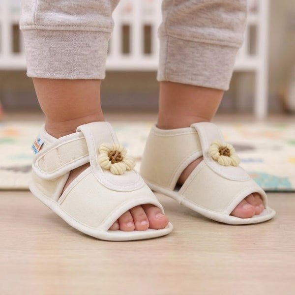 Baby Girls Cotton Floral White Velcro Sandal-BT5507