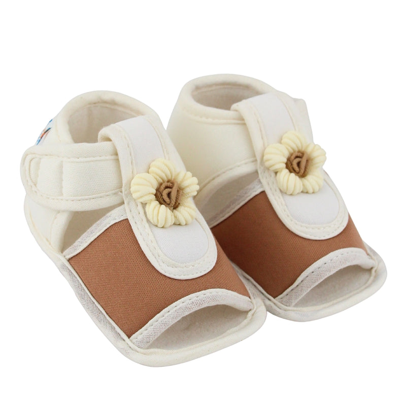 Baby Girls Cotton Floral Brown,White Velcro Sandal-BT5508