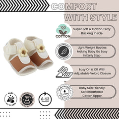 Baby Girls Cotton Floral Brown,White Velcro Sandal-BT5508
