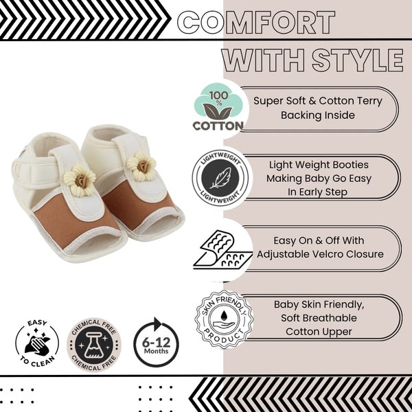 Baby Girls Cotton Floral Brown,White Velcro Sandal-BT5508