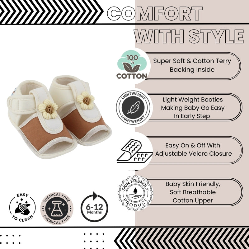Baby Girls Cotton Floral Brown,White Velcro Sandal-BT5508