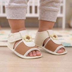 Baby Girls Cotton Floral Brown,White Velcro Sandal-BT5508