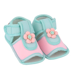 Baby Girls Cotton Floral Pink,Green Velcro Sandal-BT5509
