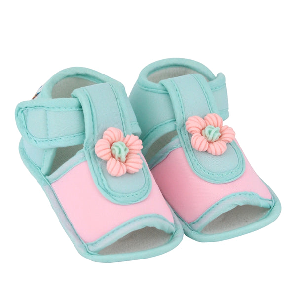 Baby Girls Cotton Floral Pink,Green Velcro Sandal-BT5509