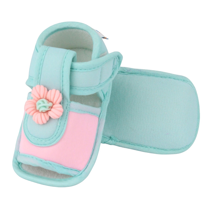 Baby Girls Cotton Floral Pink,Green Velcro Sandal-BT5509