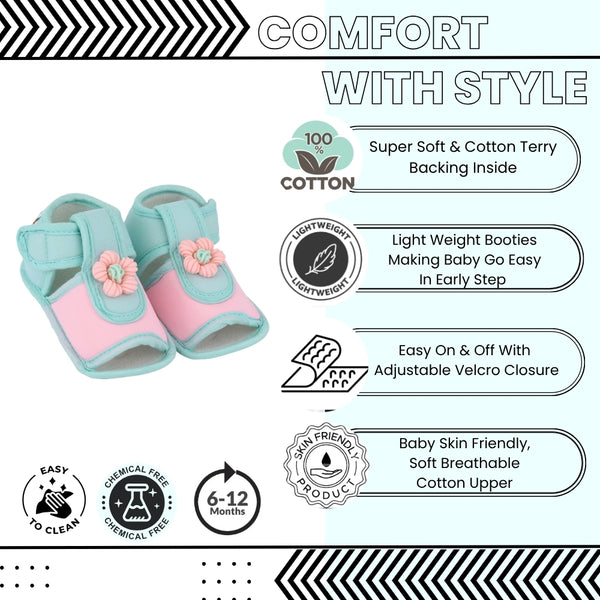 Baby Girls Cotton Floral Pink,Green Velcro Sandal-BT5509