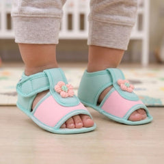 Baby Girls Cotton Floral Pink,Green Velcro Sandal-BT5509