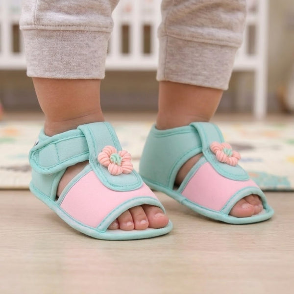 Baby Girls Cotton Floral Pink,Green Velcro Sandal-BT5509